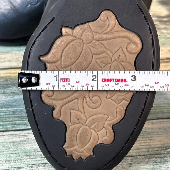 Born Womens Size 9M Slingback Sandals Black Leather Wedge Heel Open Toe Buckle - Picture 9 of 11